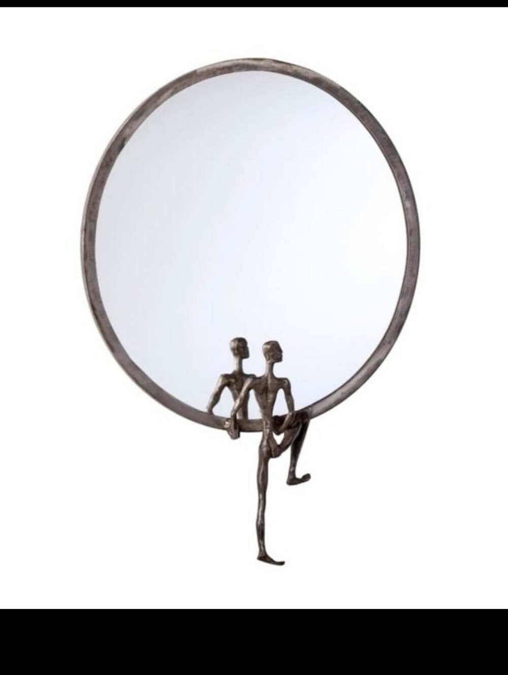 Decorative Round Wall Mirror with Sculptural Climbing Figure - Silver